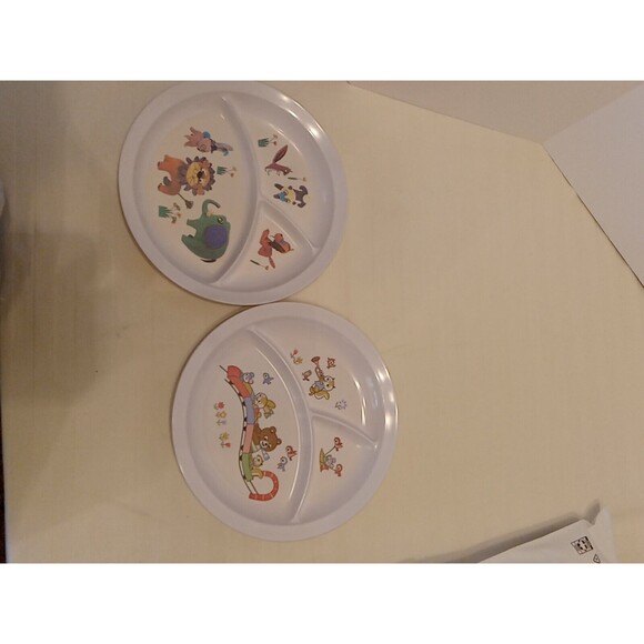 Vtg Noritake Melamine Ware Child's 2 Divided Plates Animals Japan - Picture 1 of 7